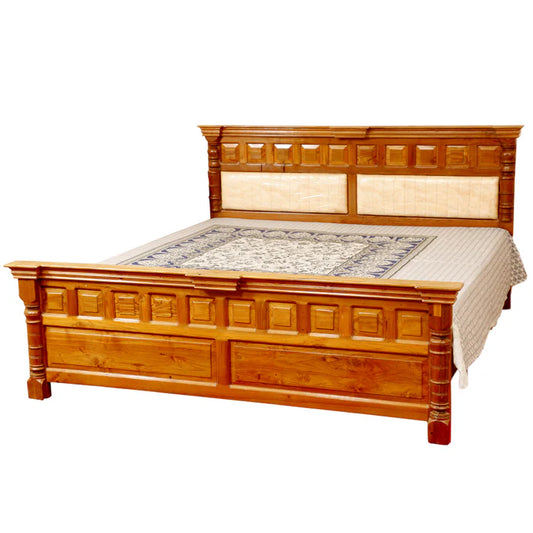 Solid Wood Bed in Light Brown Finish