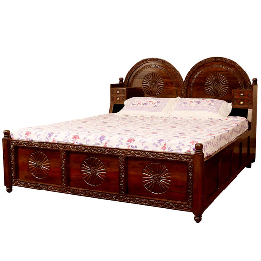 Traditional Rajasthani concept Antique-Finish Bed With storage box