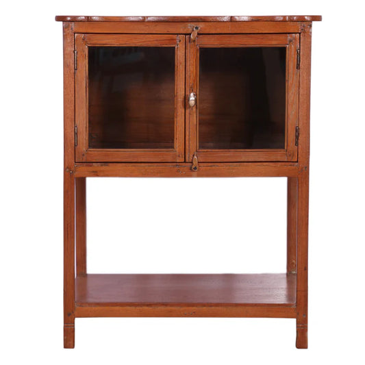 Traditional Teak Wood Double-Door Bedside Table - Teak Wood