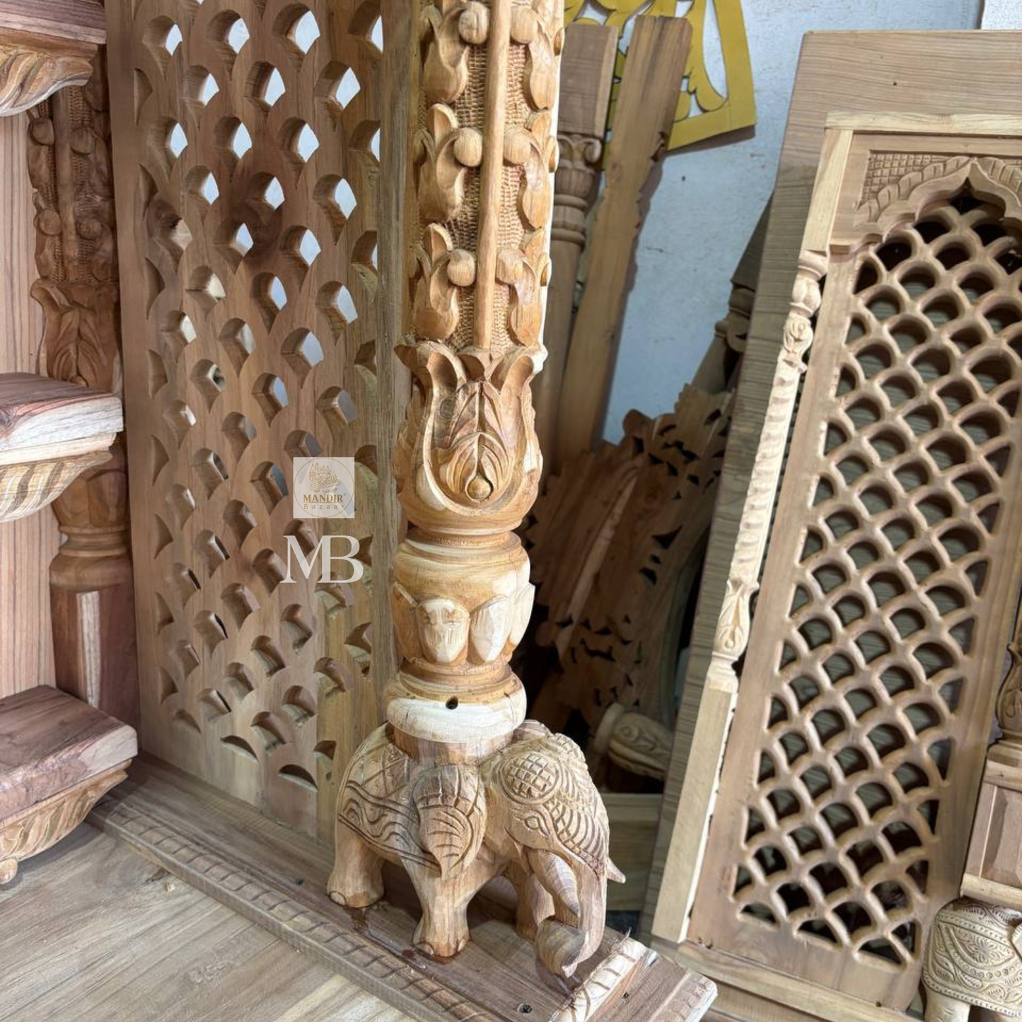 Luxury Hand Carved Wooden Pooja Mandir with Storage | Solid Teak Wood Home Temple | Traditional Hindu Prayer Cabinet
