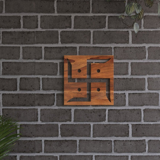 Adorable Antique Sheesham Wooden Swastik Wall Decor