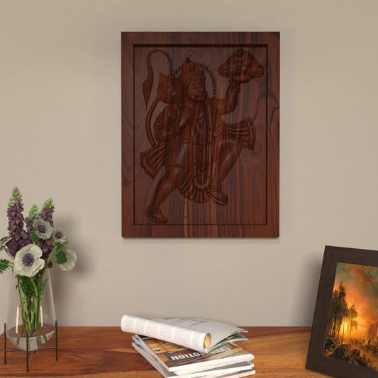 Lord Hanuman with Mountain Wooden Vintage Wall Decor