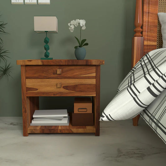 Denver Double Drawer Handmade Wooden Bedside for Home