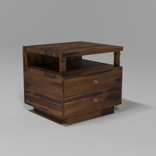 Pillared Dual Drawer Bedside Table