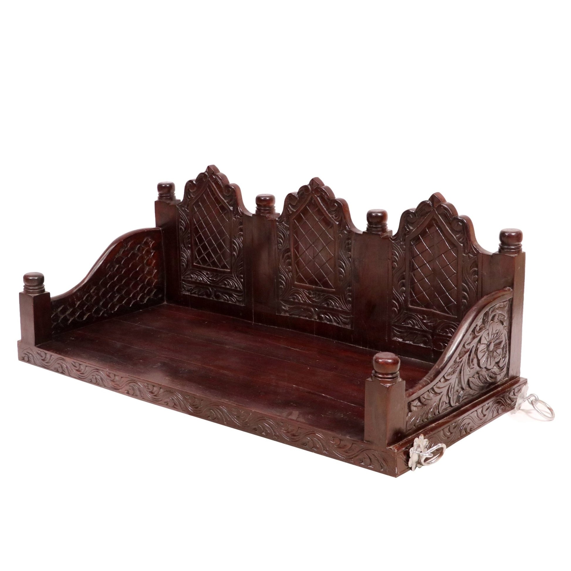 2 seater folk carved wooden swing handmade Indian jhula