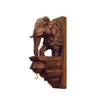 Wooden Wall Bracket Elephant Pair 30 cm, Brown Polish Finish