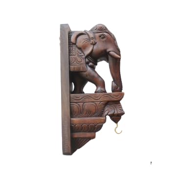 Wooden Wall Bracket Elephant Pair 30 cm, Brown Polish Finish