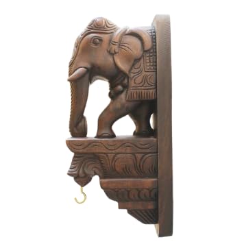 Wooden Wall Bracket Elephant Pair 30 cm, Brown Polish Finish