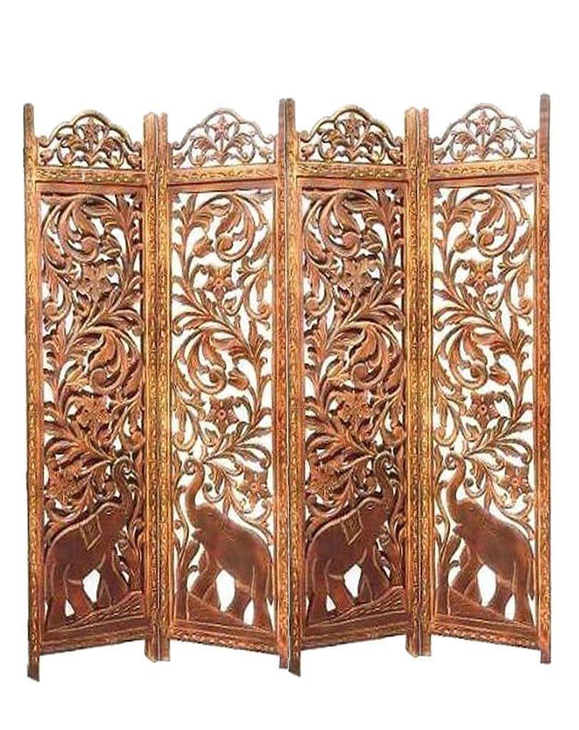 4-Panel Wooden Room Divider (Standard, Brown)