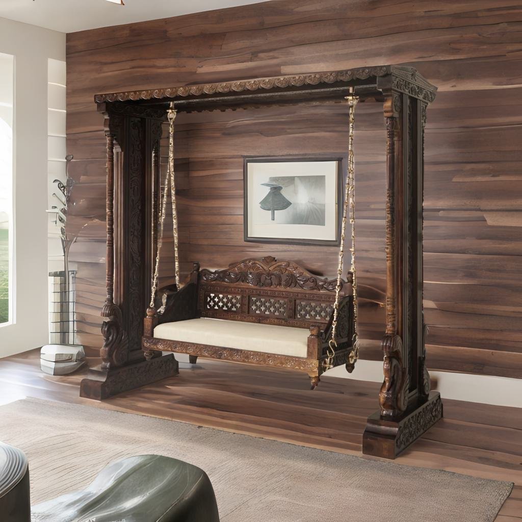 Classic Solid Wood Walnut finish 2 Seater Swing Chair