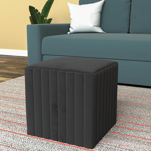 Glam Light Gray Strip Puffy Modern Seating Stool