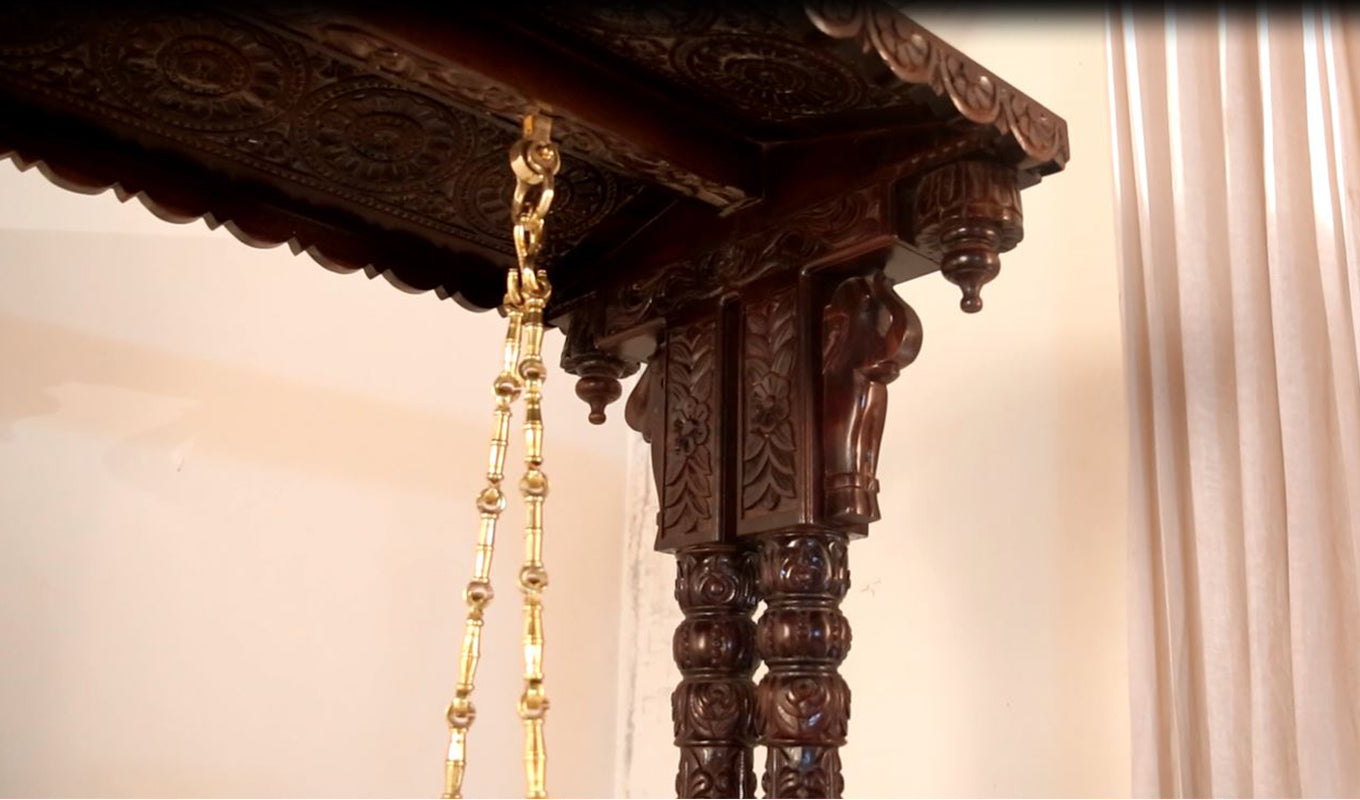 Rajasthani Solid Wood Walnut finish 2 Seater Swing Chair