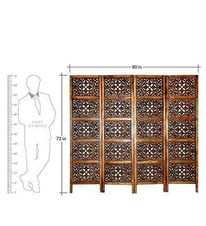 Wooden Partition - Solid Wood 4 Panel Room Wooden Partition (Brown) for Living Room