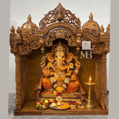 Handcrafted wooden pooja mandir for home with intricate traditional carvings