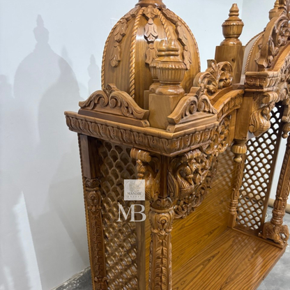 Handcrafted wooden pooja mandir for home with intricate traditional carvings
