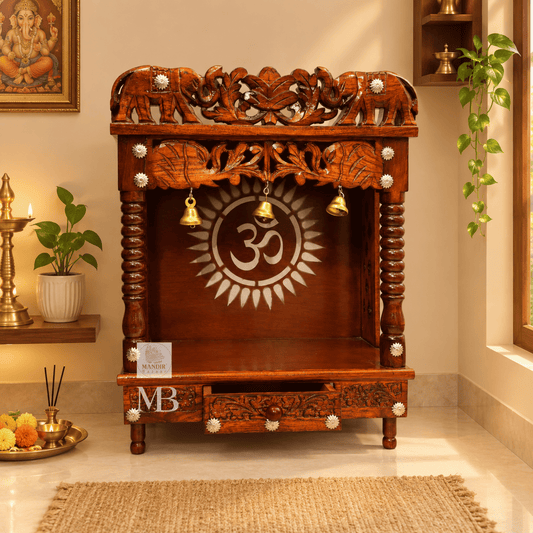 Traditional Hindu Temple with Elephant Carving & Bells