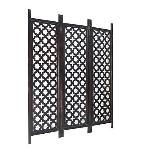 Solid Wood 3 Panel Room Wooden Partition (Brown) for Living Room