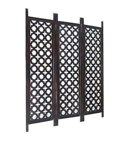 Solid Wood 3 Panel Room Wooden Partition (Brown) for Living Room