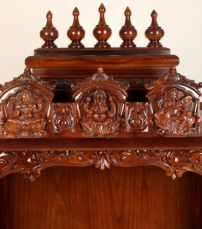 Handcrafted wooden temple with Lakshmi Ganesha Saraswati carving