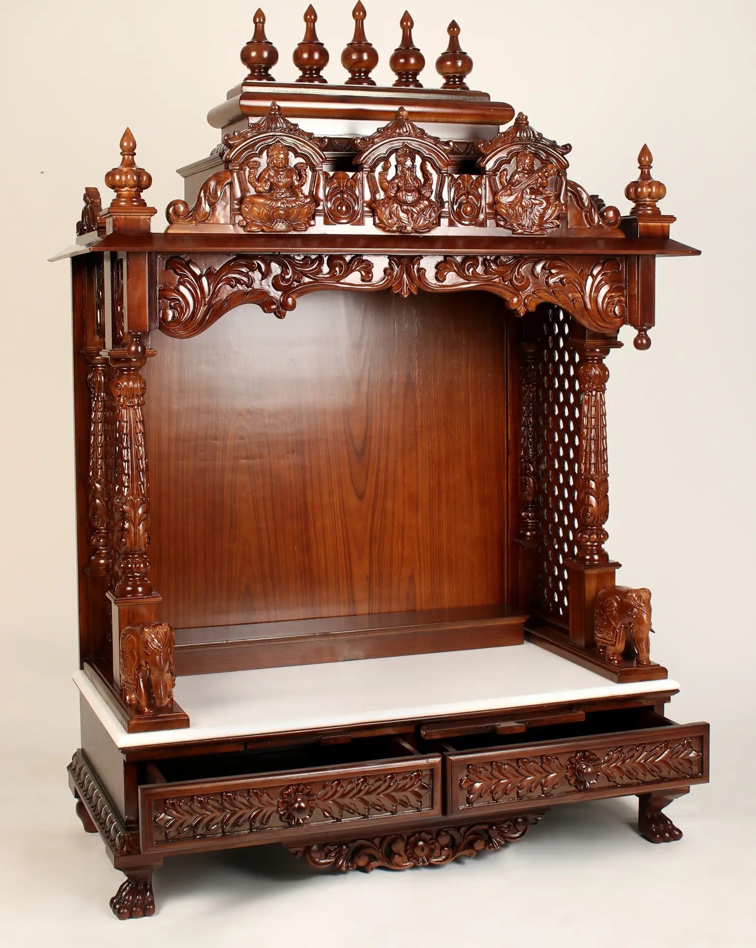 Designer wooden mandir with built-in temple lighting