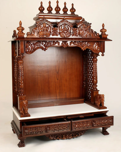 Designer wooden mandir with built-in temple lighting