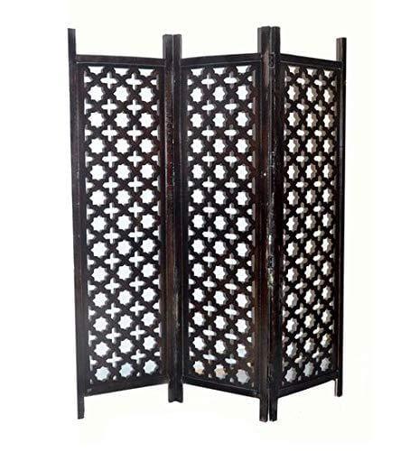 Solid Wood 3 Panel Room Wooden Partition (Brown) for Living Room