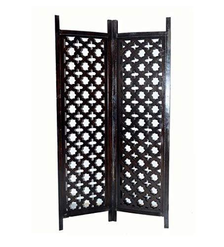 Solid Wood 3 Panel Room Wooden Partition (Brown) for Living Room