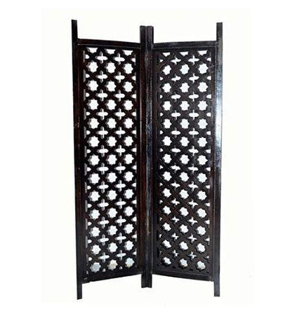 Solid Wood 3 Panel Room Wooden Partition (Brown) for Living Room