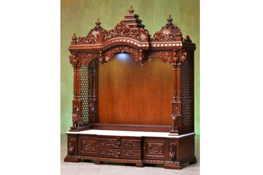 70" Large Designer Wooden Temple with Double Drawer Wooden Pooja Mandir