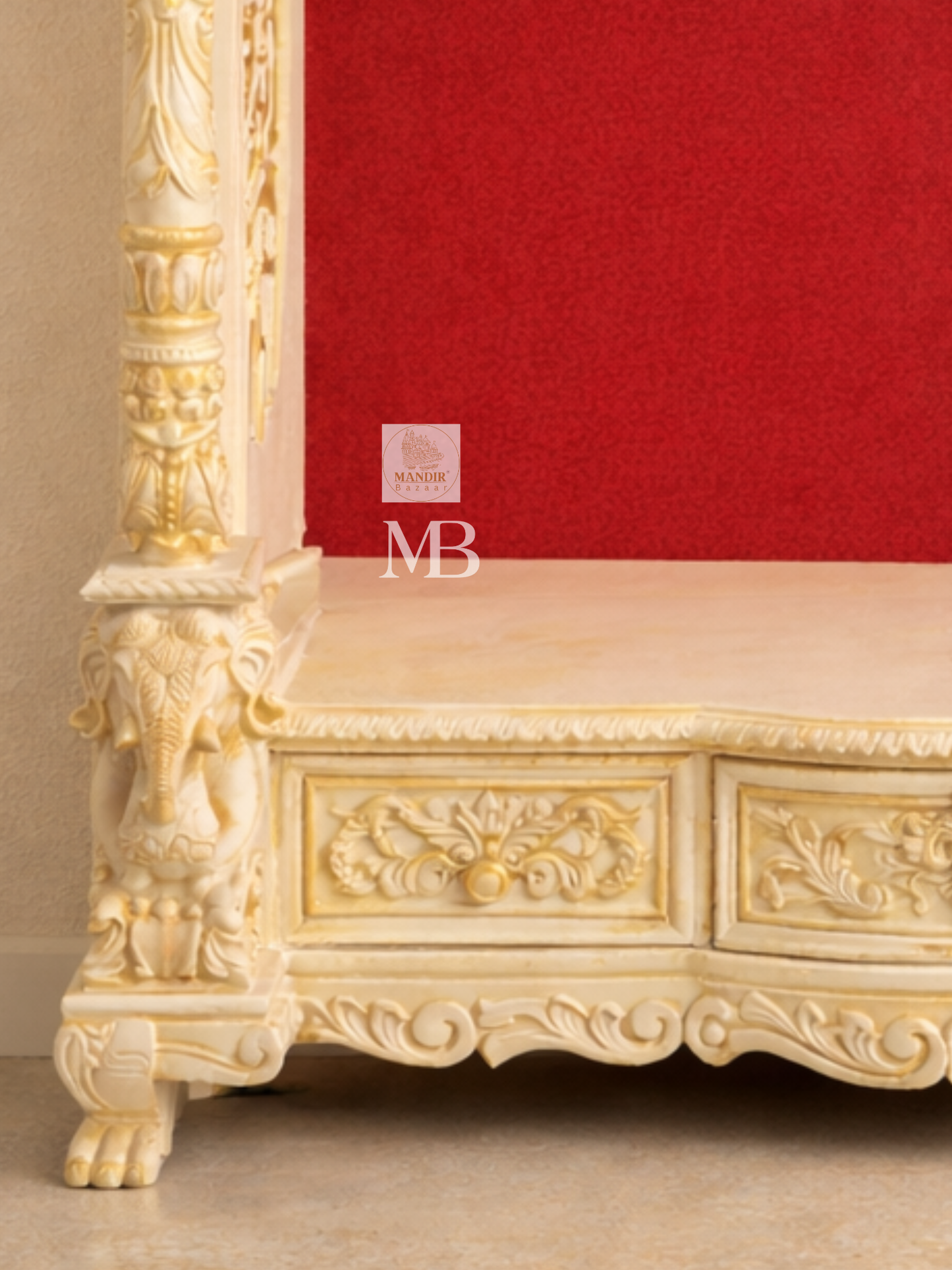 Luxury White Wooden Pooja Mandir | Hand Carved Solid Teak Wood Home Temple | Premium Hindu Prayer Mandir with Storage