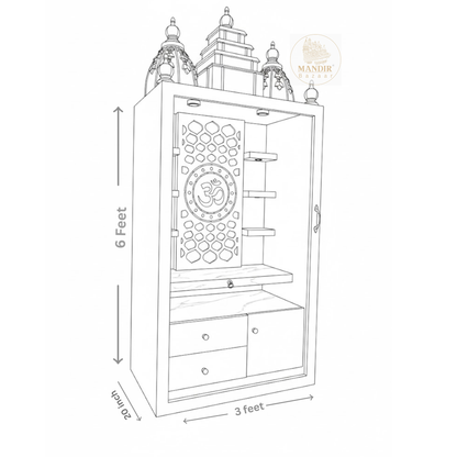 6 feet wooden pooja mandir dimensions 3 feet wide and 20 inches deep
