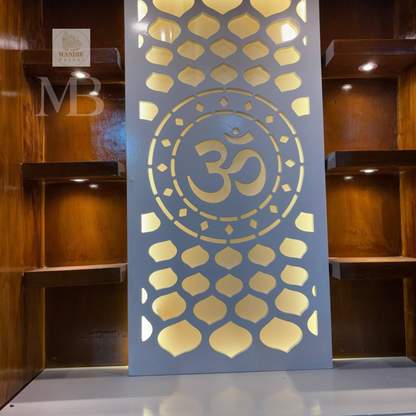 6 feet wooden pooja mandir with LED lights and Om back panel for home
