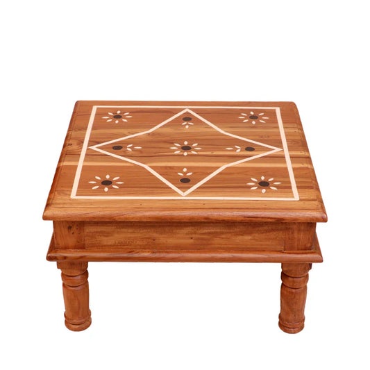 Natural Mankind Style Inlay Designed Handmade Wooden Bajot for Home