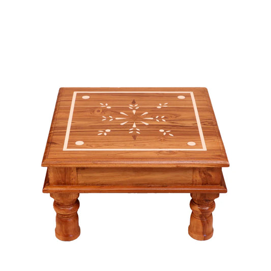 Neomi Flowered Inlay Designed Wooden Handmade Bajot for Home