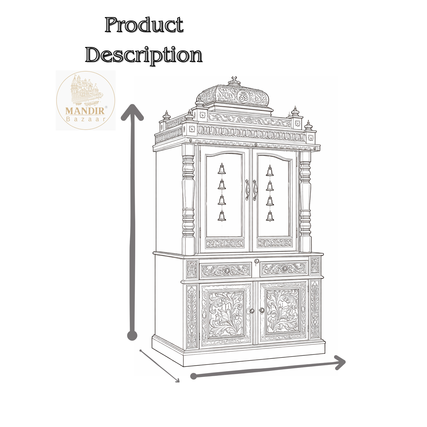 Luxury Wooden Pooja Mandir with Doors & Storage Cabinet | Solid Teak Wood Home Temple | Handcrafted Hindu Prayer Mandir