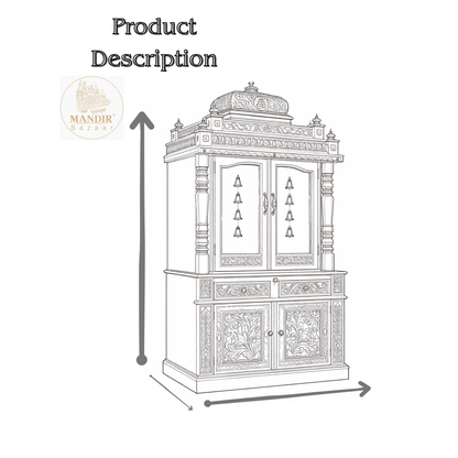 Luxury Wooden Pooja Mandir with Doors & Storage Cabinet | Solid Teak Wood Home Temple | Handcrafted Hindu Prayer Mandir