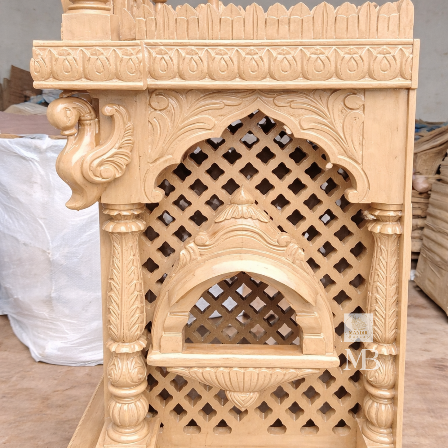 Luxury Hand Carved Wooden Pooja Mandir with Doors & Storage Cabinet | Solid Teak Wood Temple for Home | Premium Floor Standing Hindu Mandir | Mandir Bazaar