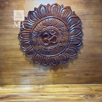 Ornate floral detailing on large wooden home temple