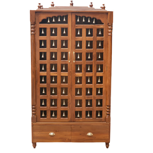 72 inch teak wood pooja mandir with brass bell doors