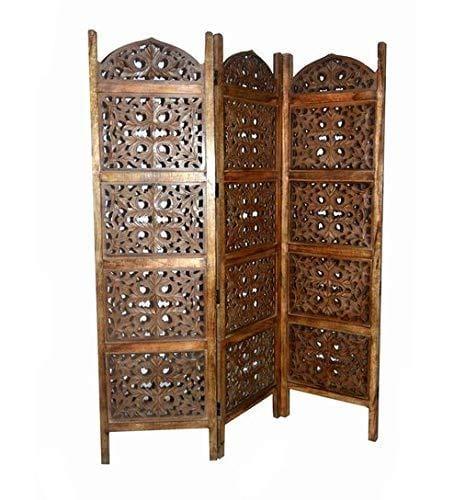 Solid Wood 3 Panel Room Wooden Partition (Brown) for Living Room