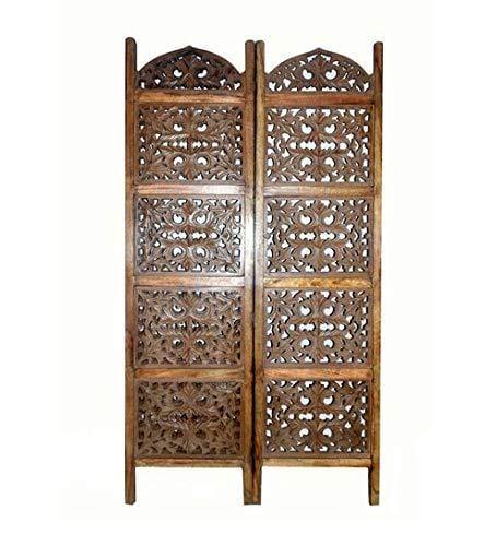 Solid Wood 3 Panel Room Wooden Partition (Brown) for Living Room