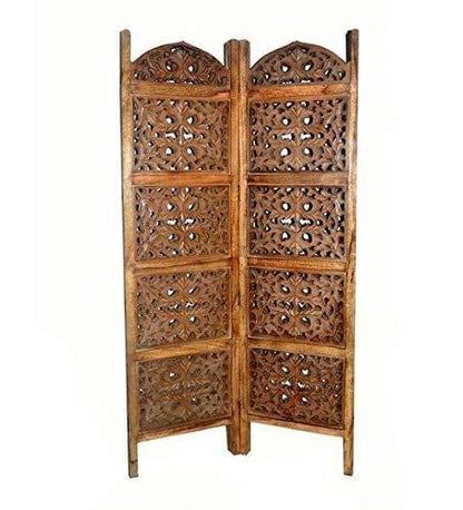 Solid Wood 3 Panel Room Wooden Partition (Brown) for Living Room