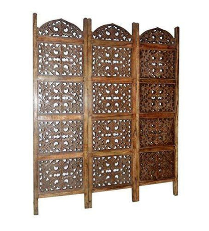 Solid Wood 3 Panel Room Wooden Partition (Brown) for Living Room