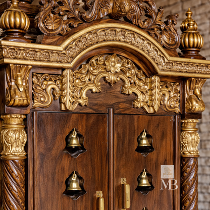 Luxury Wooden Pooja Mandir with Doors, Side Jaali & Storage Drawers | Handcrafted Solid Teak Wood Home Temple | Traditional Hindu Mandir