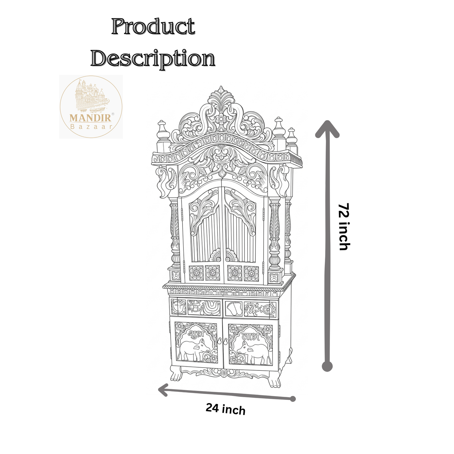 Luxury Hand Carved Wooden Pooja Mandir with Doors & Storage Cabinet | Solid Teak Wood Temple for Home | Premium Floor Standing Hindu Mandir | Mandir Bazaar
