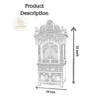 Luxury Hand Carved Wooden Pooja Mandir with Doors & Storage Cabinet | Solid Teak Wood Temple for Home | Premium Floor Standing Hindu Mandir | Mandir Bazaar