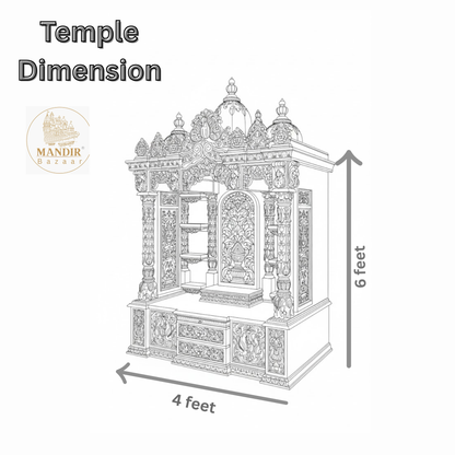 Luxury Hand Carved Wooden Pooja Mandir with Storage | Solid Teak Wood Home Temple | Traditional Hindu Prayer Cabinet