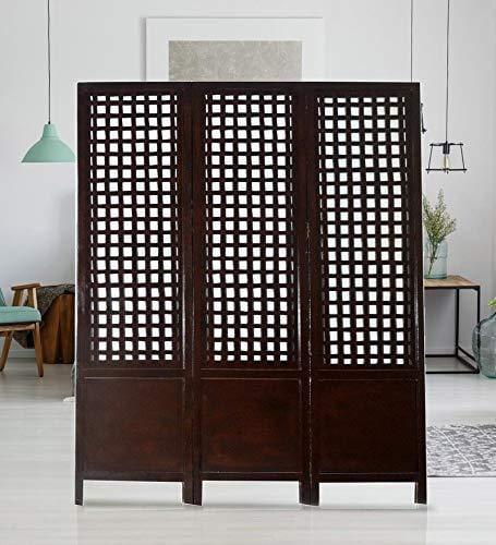 Solid Wood 3 Panel Room Wooden Partition (Brown) for Living Room