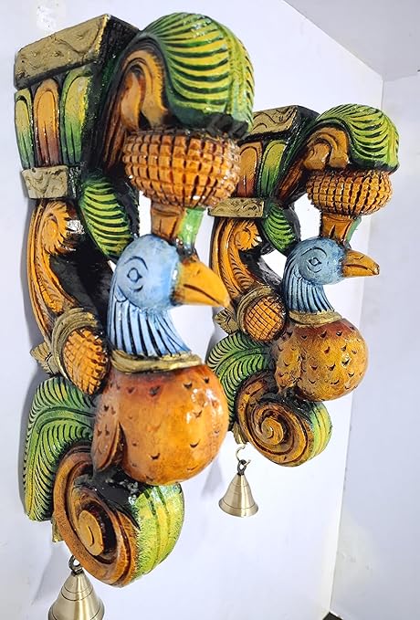 Wooden Peacock Wall Bracket Pair 12 inches, Multi-Color