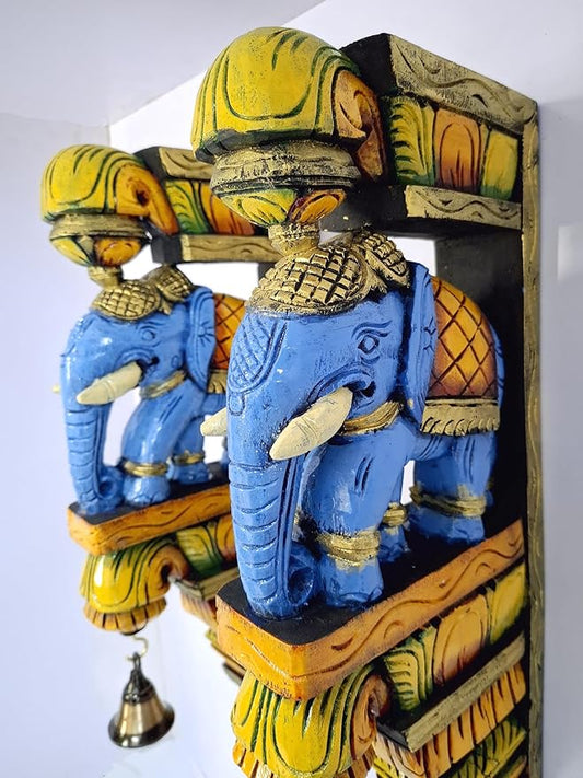 Wooden Elephant Corbel Wall Bracket Pair, Multi-Color